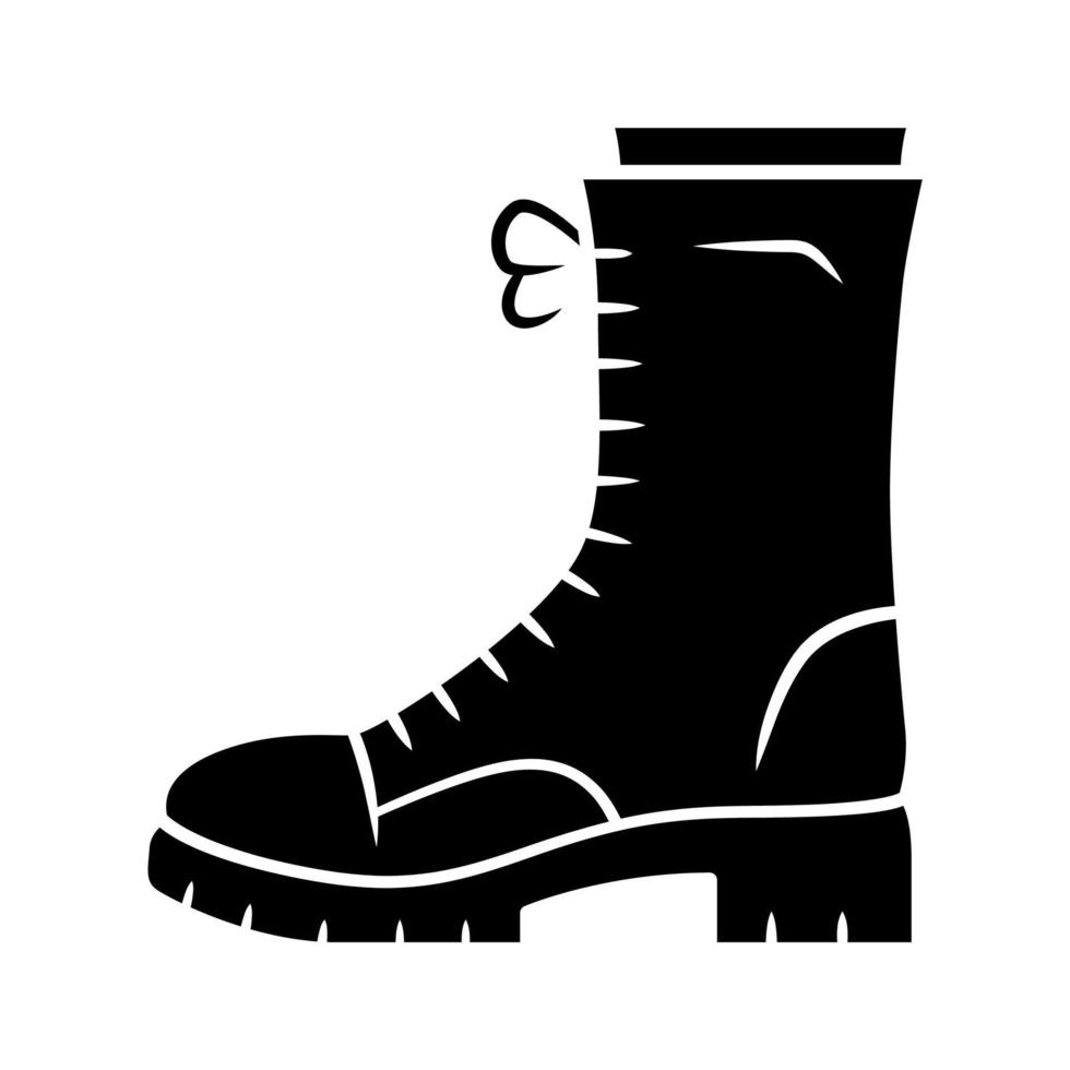 militaire laarzen glyph icoon. vrouwen leger ruwe schoenen. dames grof schoeisel voor herfst-, lente- en winterseizoen. dames kleding accessoire. silhouet symbool. negatieve ruimte vector