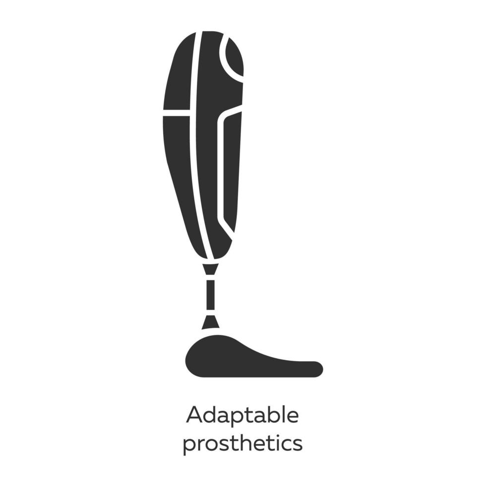 aanpasbare protheses glyph pictogrammen instellen. ontbrekend lichaamsdeel vervangen. mechanische kunstmatige ledemaat. bionische voet. bio-engineering. silhouet symbolen. vector geïsoleerde illustratie