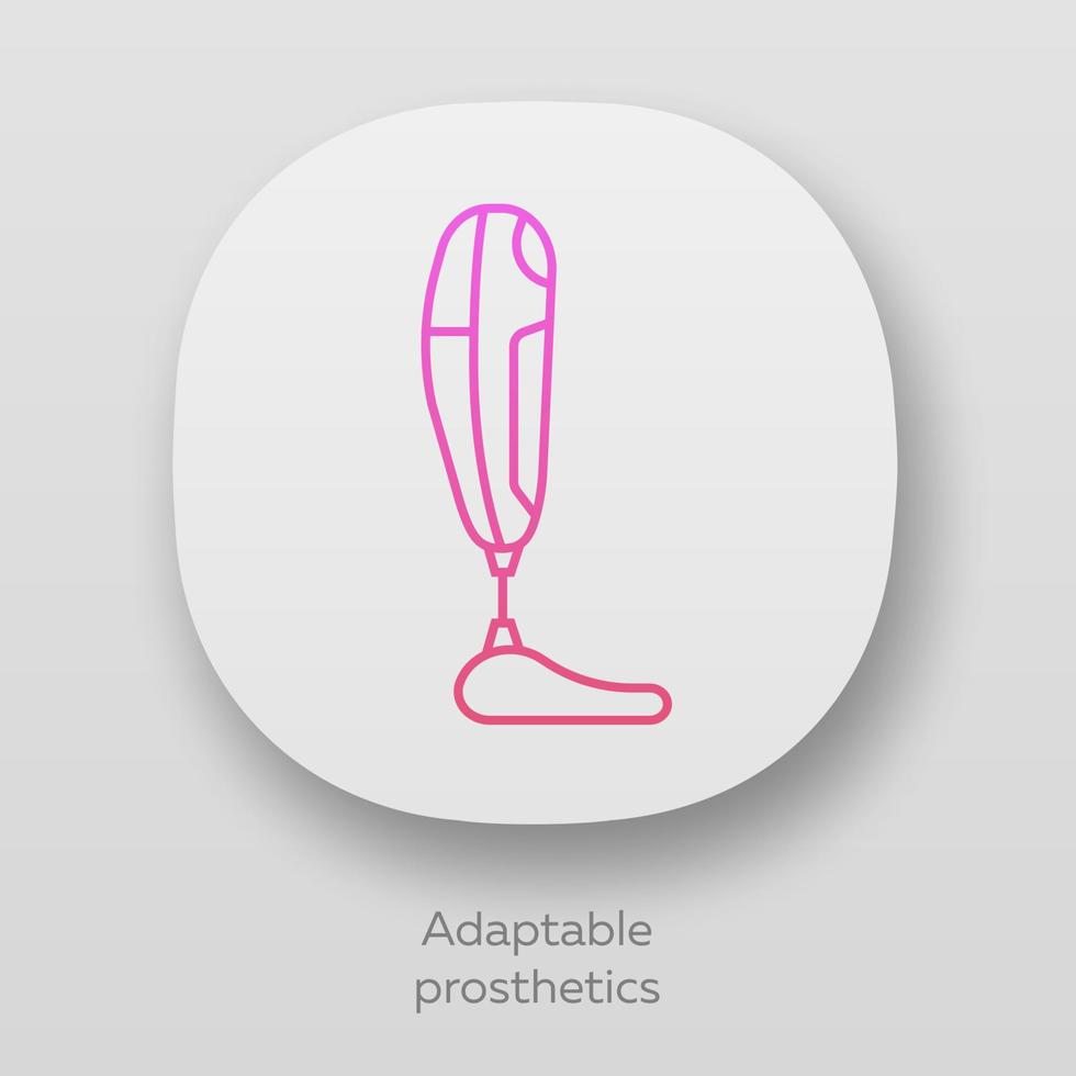 aanpasbare prothese app icoon. ontbrekend lichaamsdeel vervangen. mechanische kunstmatige ledemaat. bionische voet. bio-engineering. ui ux-gebruikersinterface. web- of mobiele applicaties. geïsoleerde vectorillustraties vector