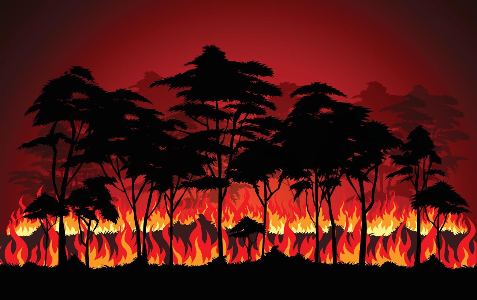 bosbranden, natuurrampenillustratie, brandende bomen, natuur in gevaar vectorontwerp. vector