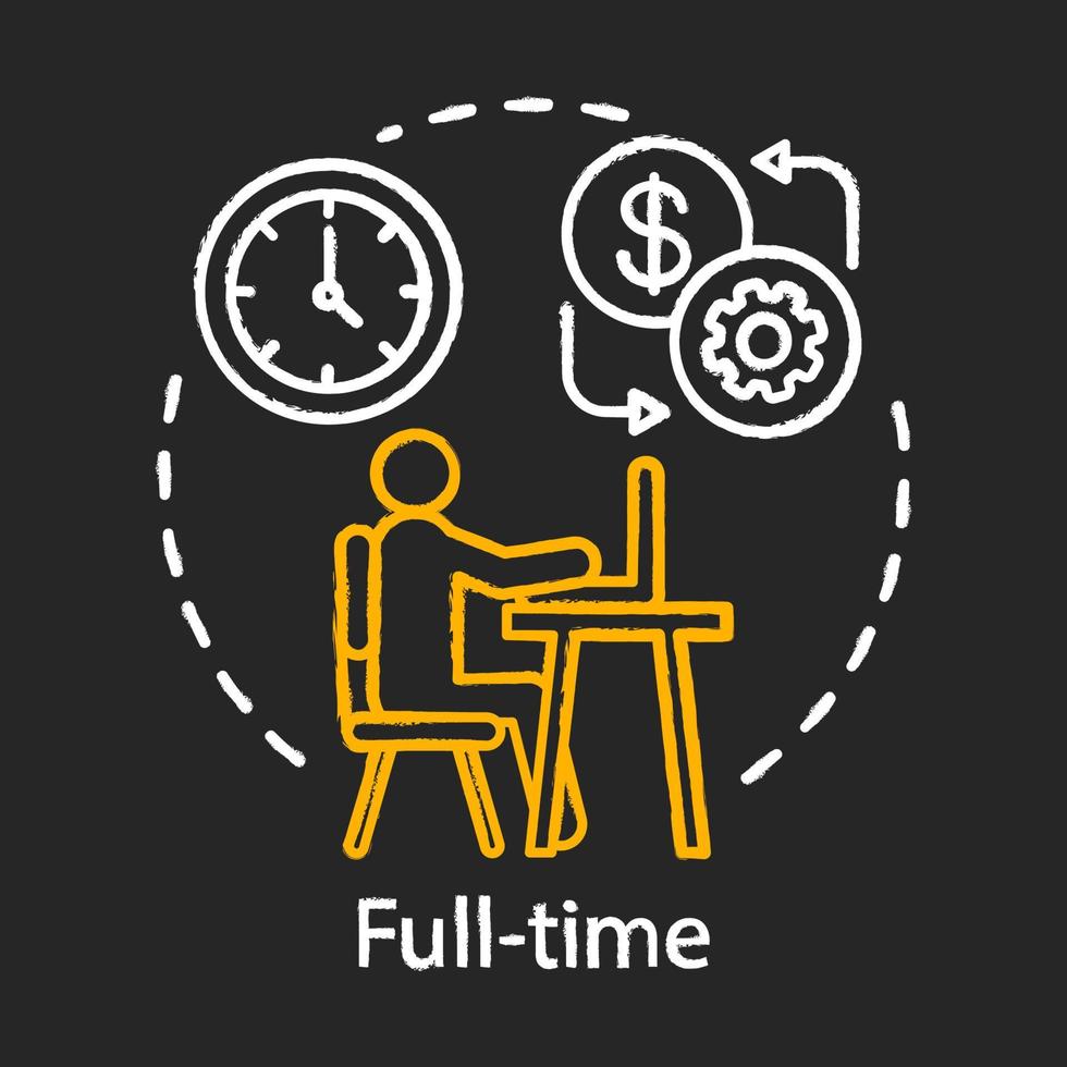 fulltime krijt icoon. werkgelegenheid, arbeidsbemiddeling. werknemer in dienst nemen. freelance, outsourcing. kantoormedewerker. werkrooster. bezetting op fulltime basis. geïsoleerde vector schoolbordillustratie