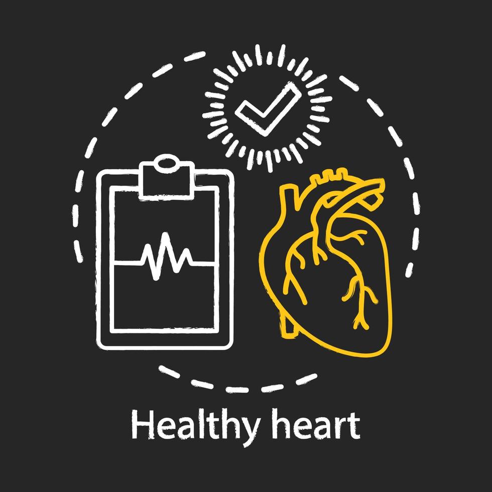 gezond hart krijt concept icoon. medische behandeling, gezondheidszorg idee. klembord met cardiogram en vinkje vector geïsoleerde schoolbord illustratie. ziekten diagnostisch centrum, ziekenhuis logo