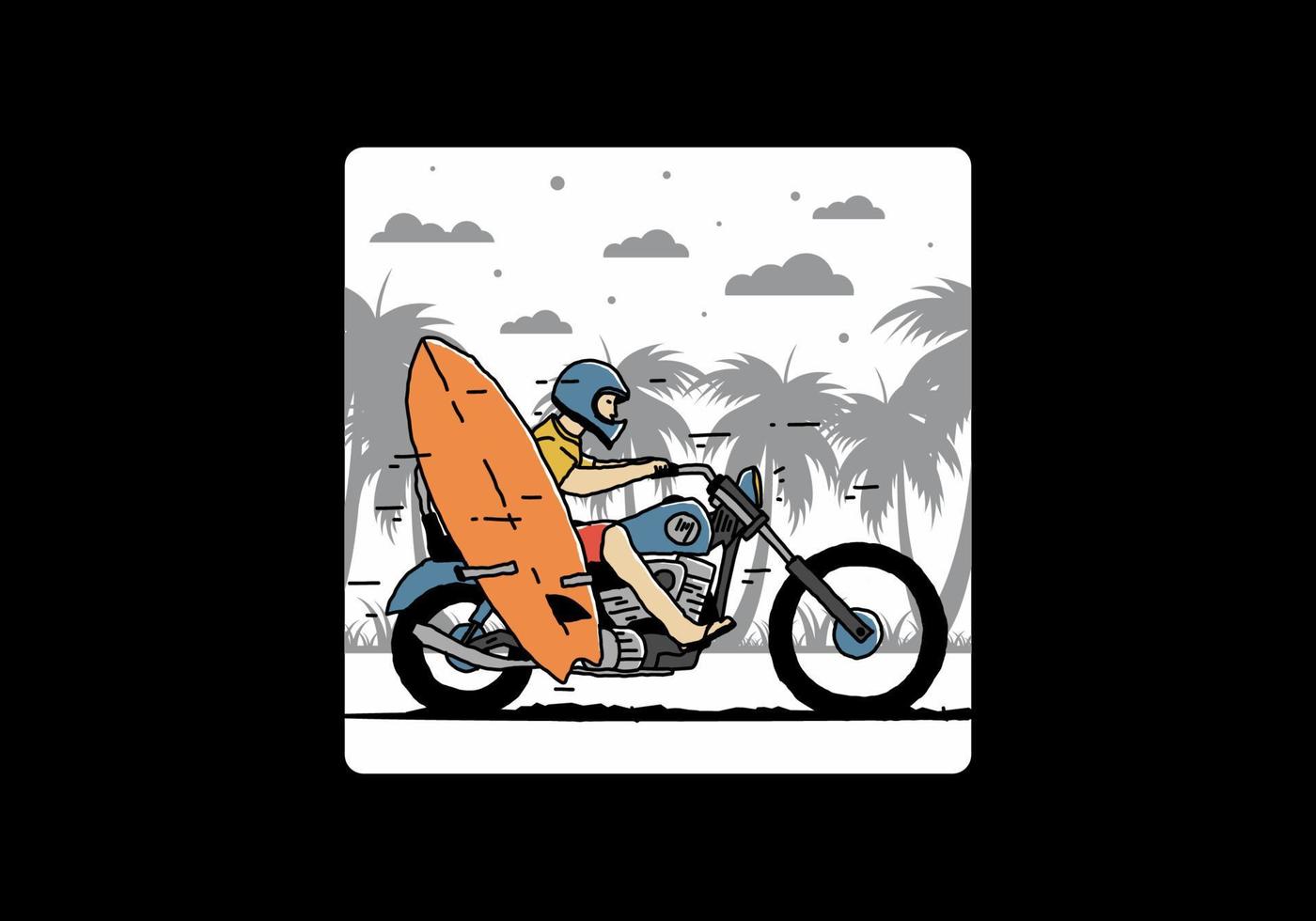 berijd motorfiets met surfplankillustratie vector