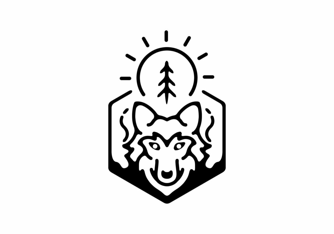 wolfskop in hexagon badge lijntekeningen vector