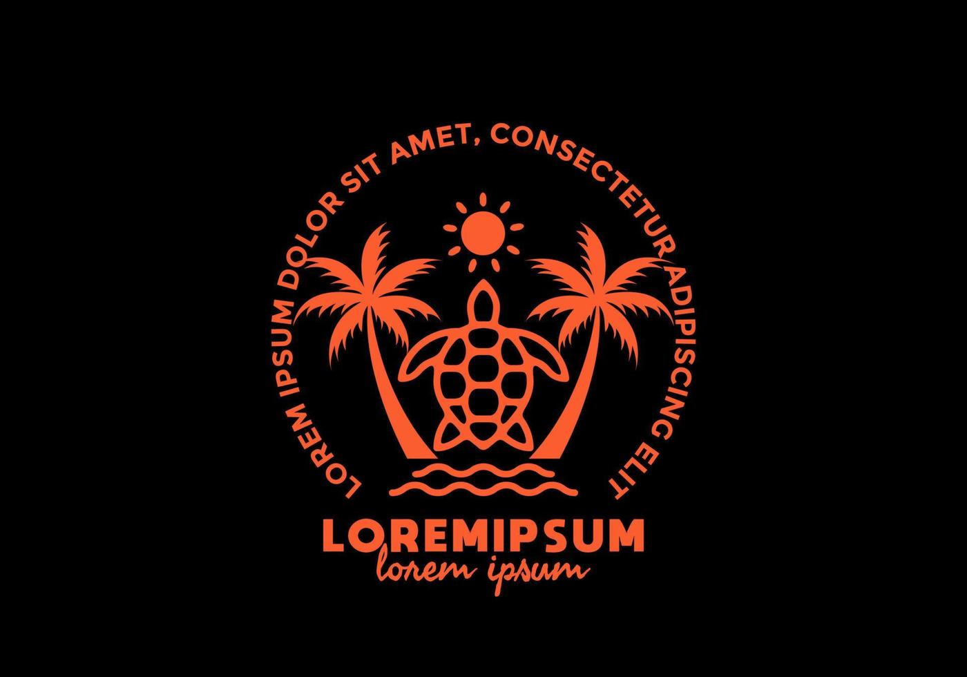 oranje kleur van schildpad en kokospalm met lorem ipsum-tekst vector