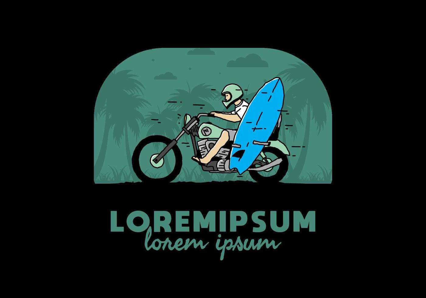 berijd motorfiets met surfplankillustratie vector