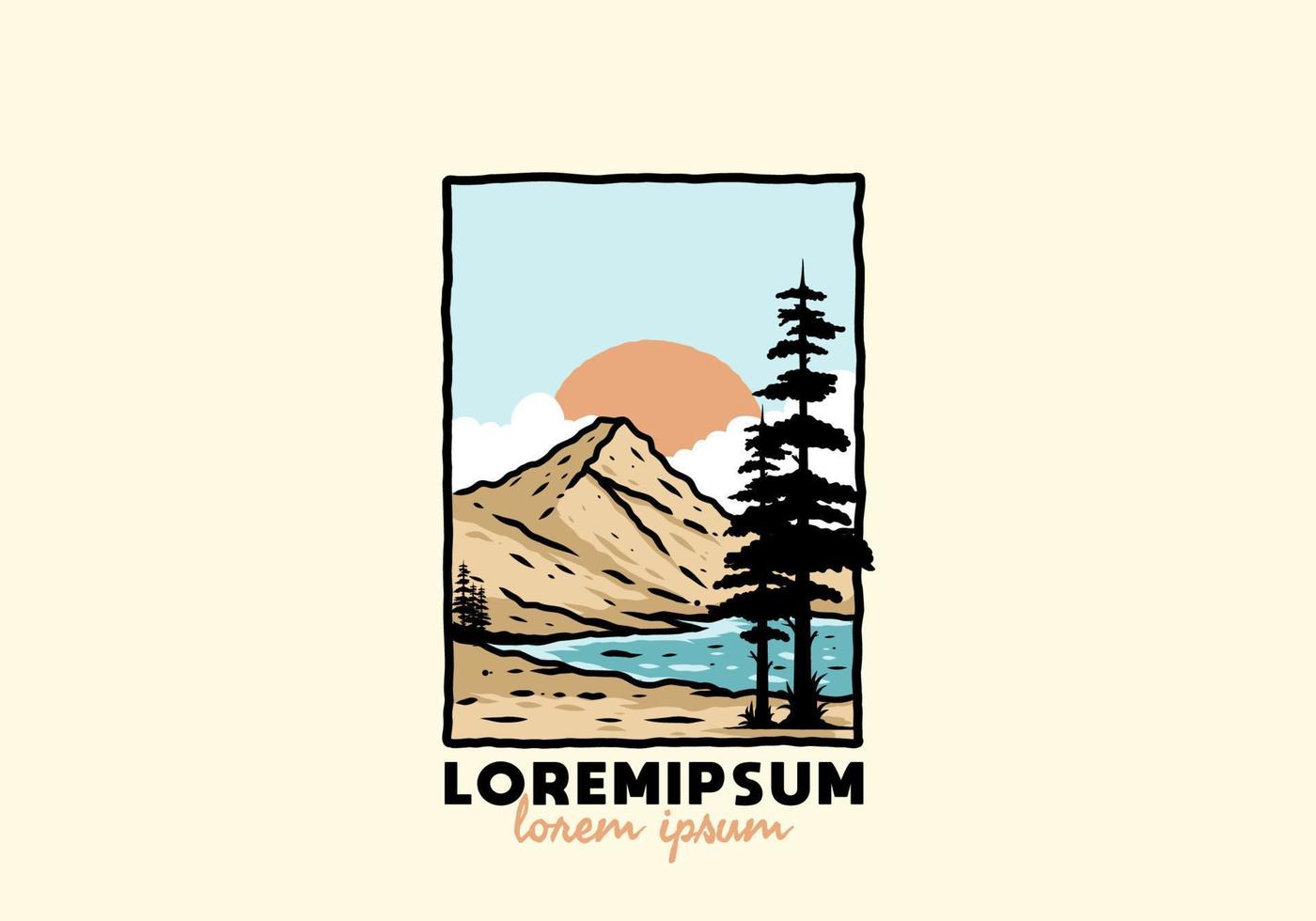 berg- en meerillustratie met lorem ipsum-tekst vector