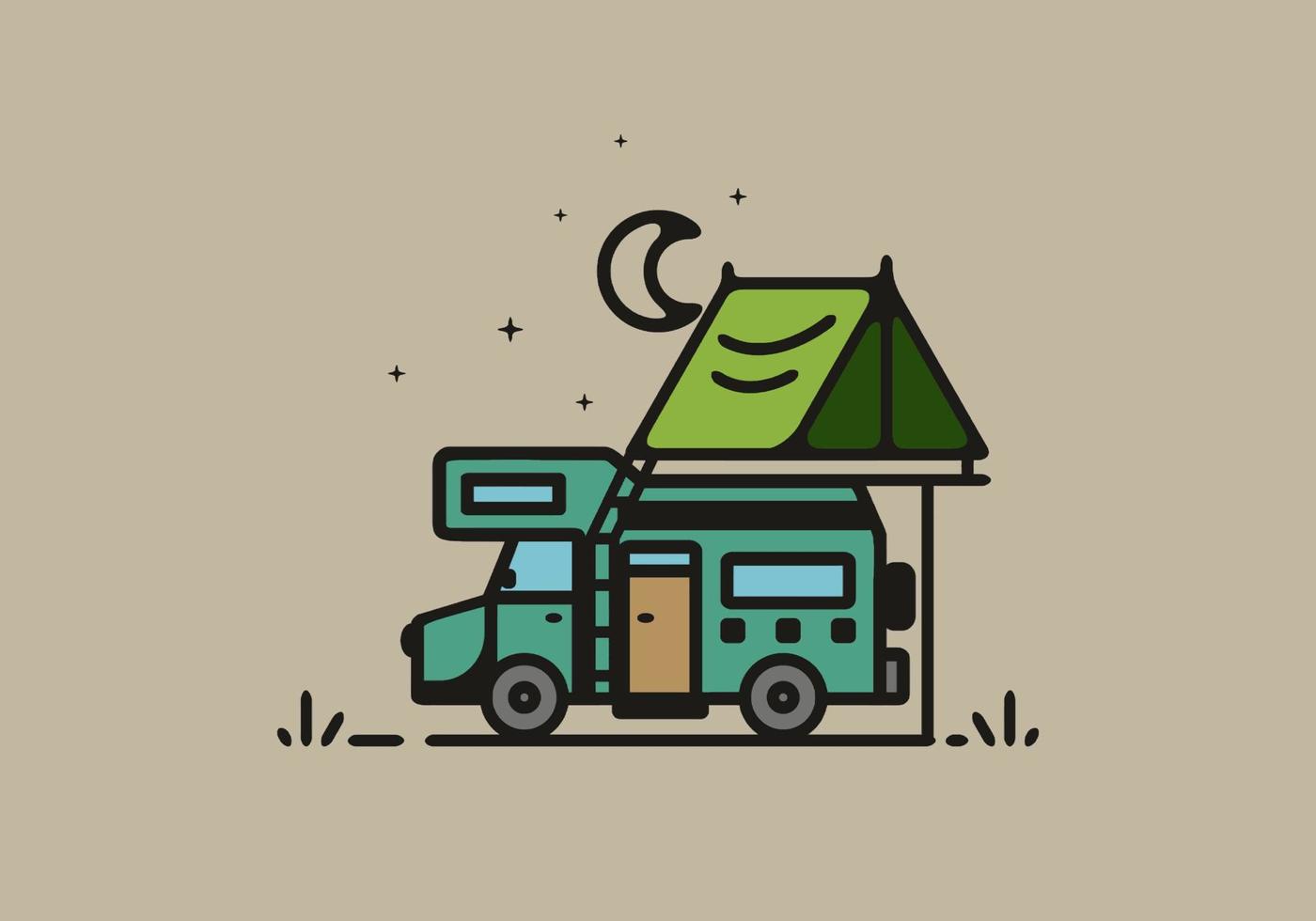 camping met camper lijntekeningen illustratie vector