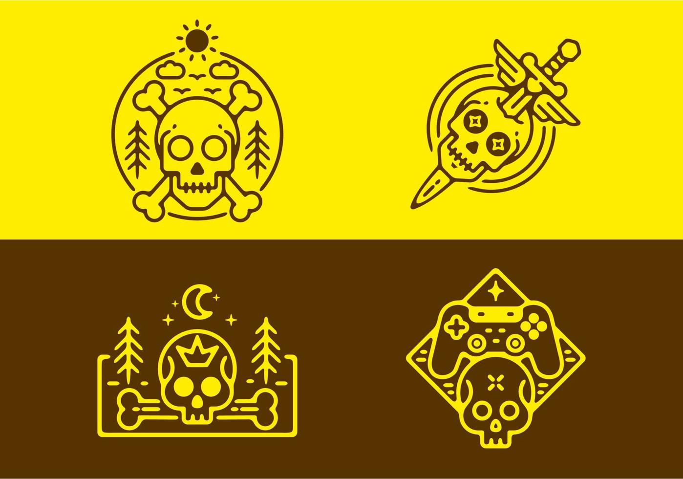 schedel badge tattoo ontwerp in gele en bruine achtergrond vector