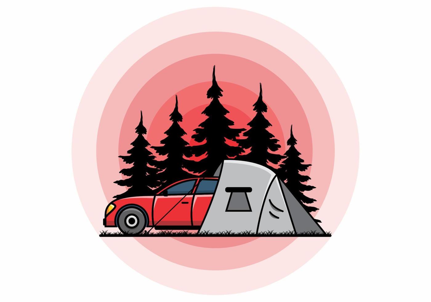 nacht kamperen met auto illustratie vector