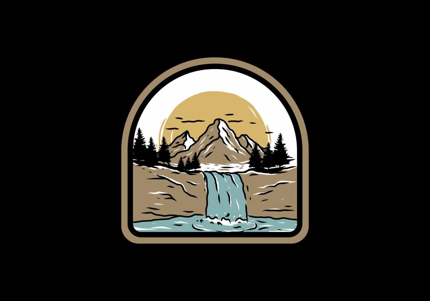 waterval vintage badge tekening in frame vector