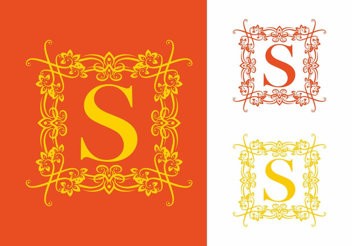 oranjegeel van de eerste letter van de s in vintage vierkant frame vector