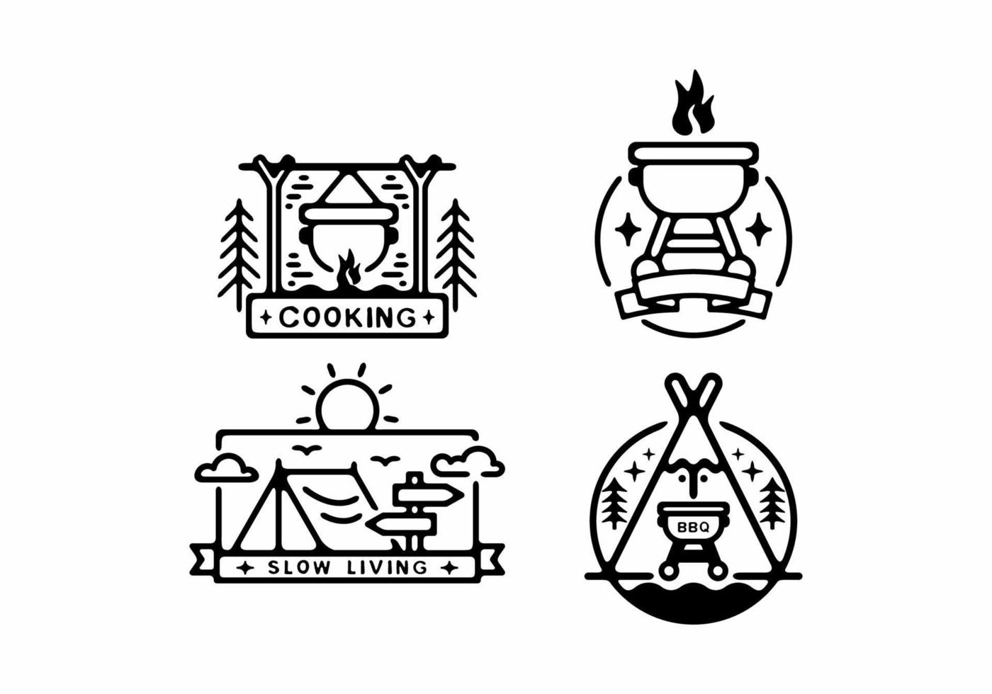 buiten koken lijntekeningen illustratie set vector