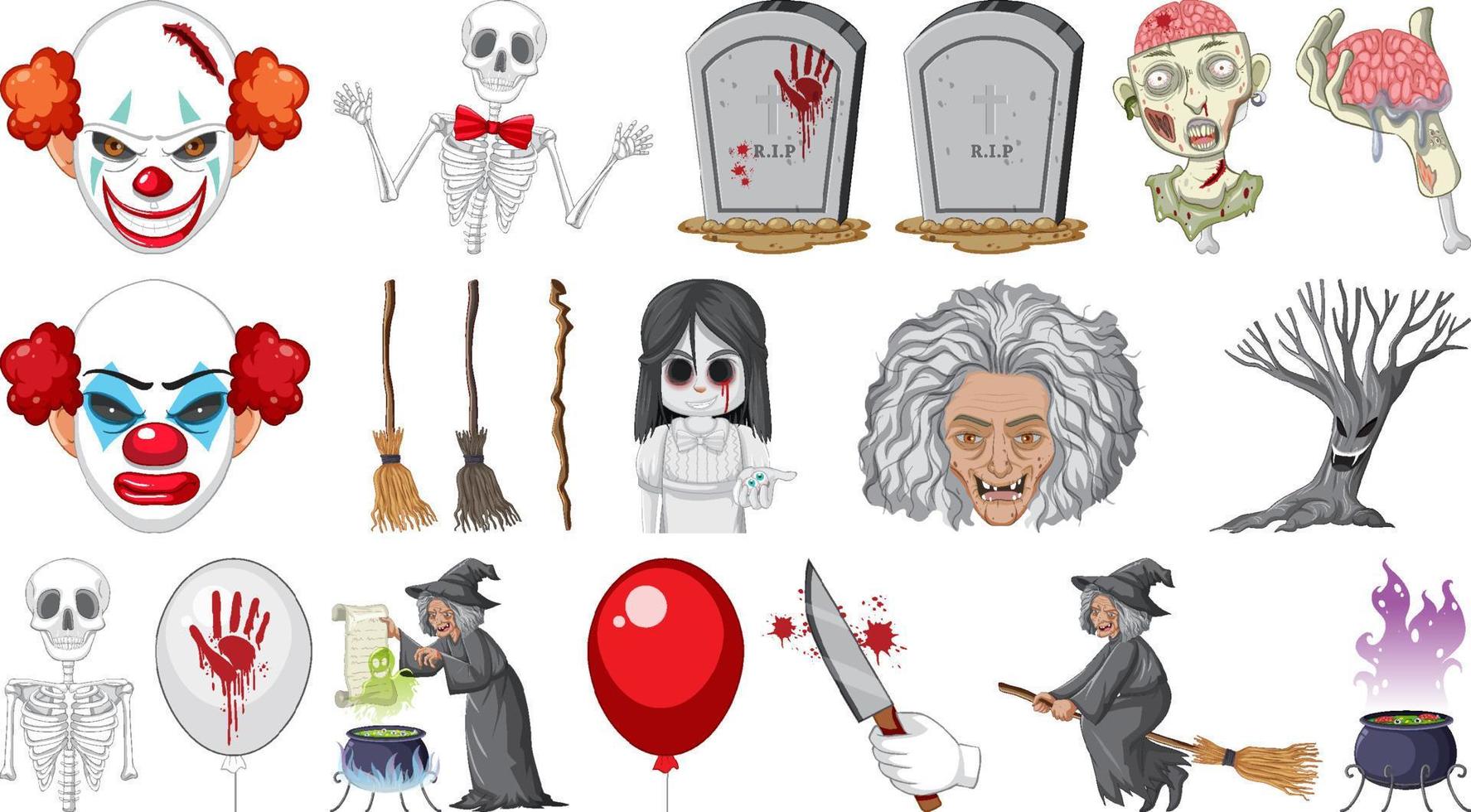 halloween set met enge monsters vector