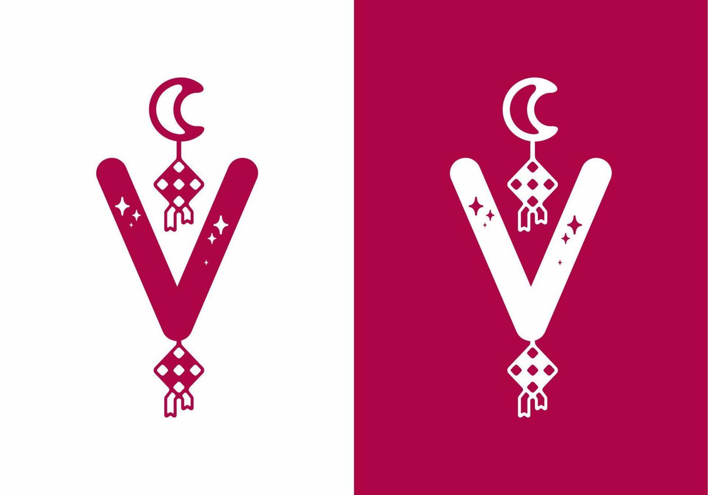 roze wit van v beginletter in ramadan thema vector