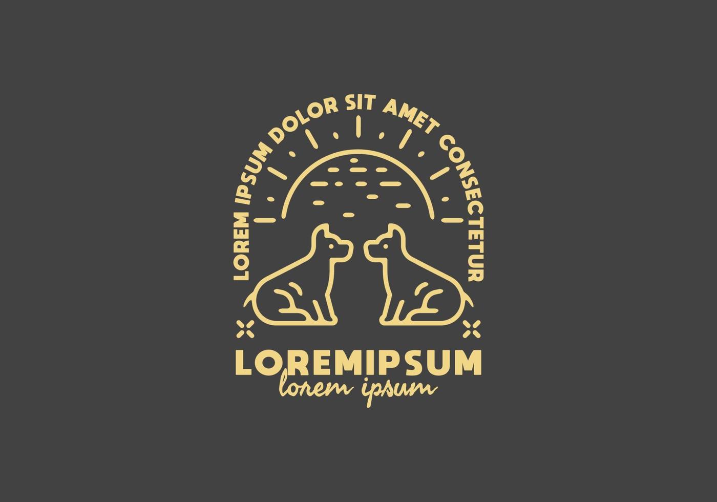 tweeling hond en zon lijntekeningen illustratie met lorem ipsum tekst vector