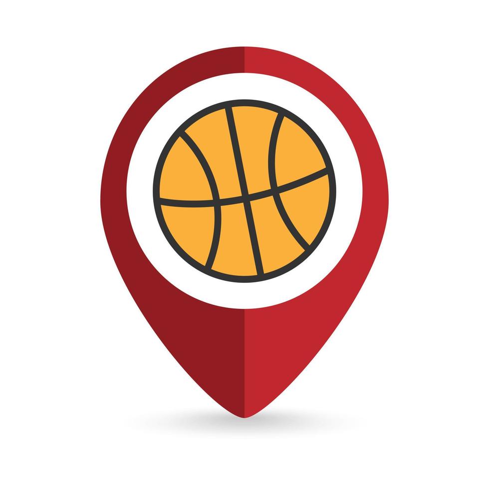 kaart aanwijzer met basketbal bal icoon. vectorillustratie. vector