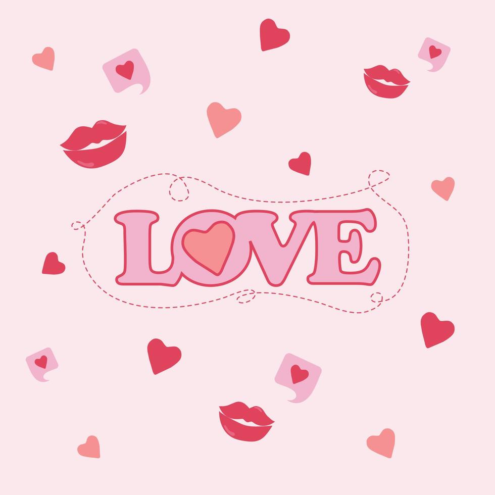 liefdeswoord met lippen, tekstballonnen en harten, vector
