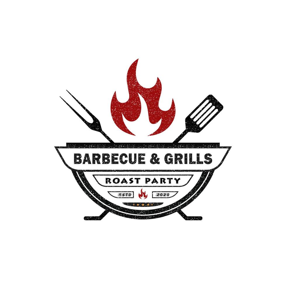 vintage klassieke retro bbq grill, barbecue, barbecue label stempel logo vector ontwerpsjabloon