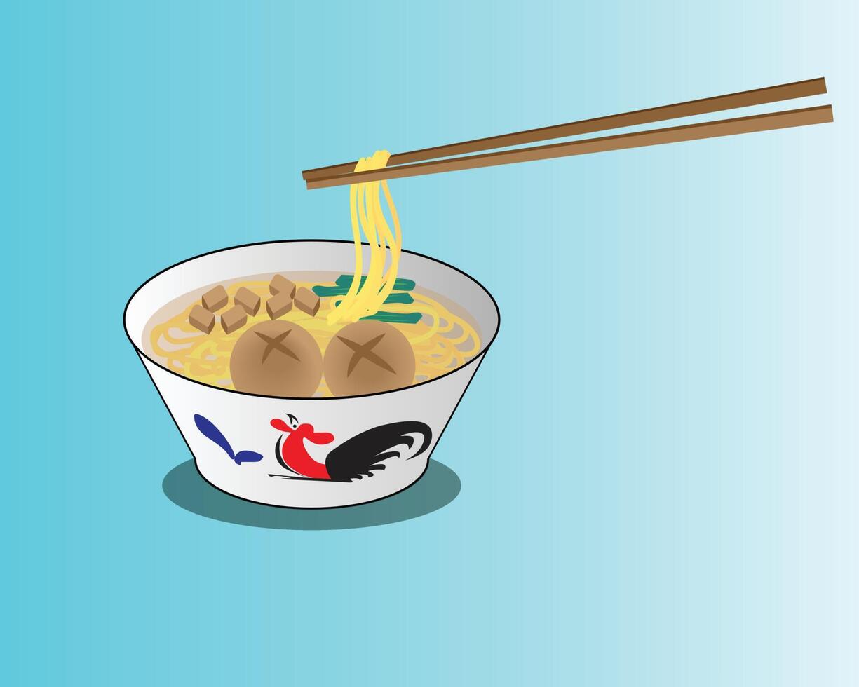 een traditioneel gerecht uit Indonesië genaamd chicken noodle of mie ayam vector