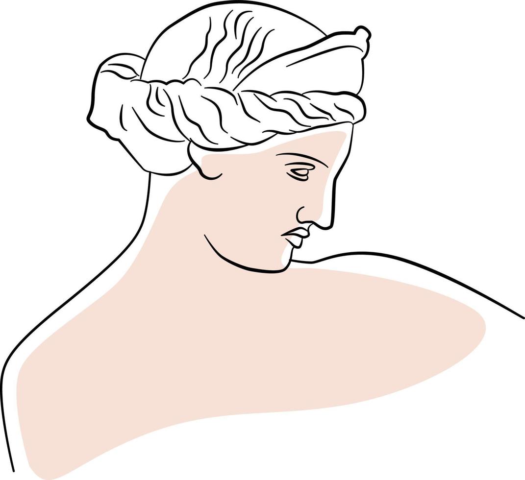 een schets van een Grieks standbeeld dat een godin van de liefde voorstelt. aphrodite silhouet in eenvoudige, esthetische inktlijnen. vectorillustratie van beroemde godin. perfect voor een mooi poster- of ansichtkaartontwerp. vector