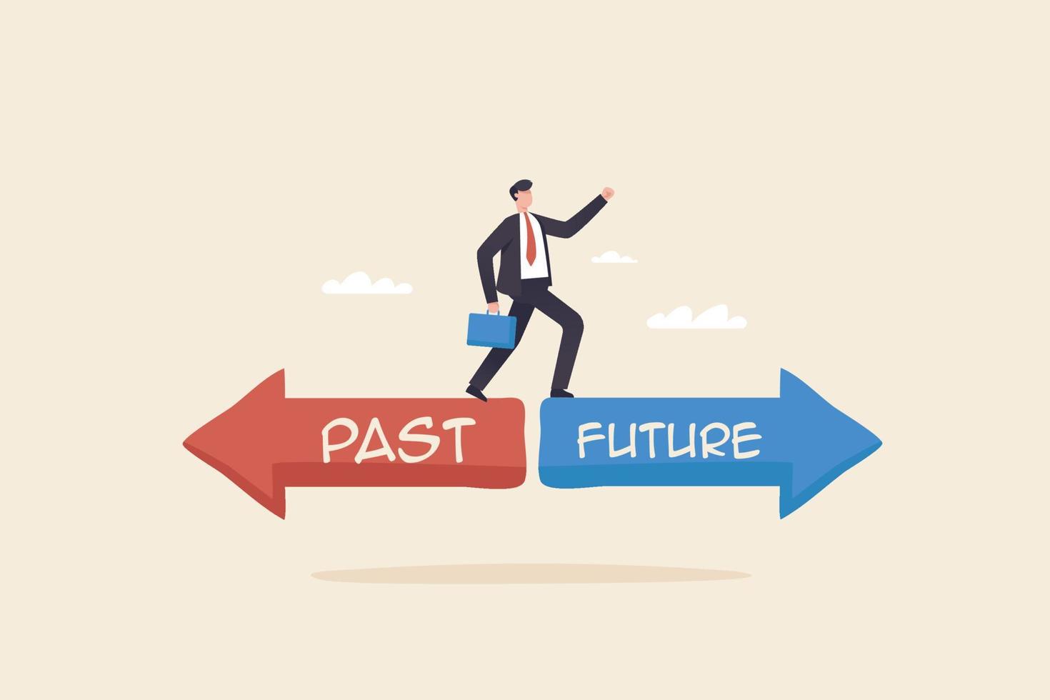verleden en toekomst, kruispunt als bedrijfsstrategiekeuze en toekomstig optiesconcept. vector