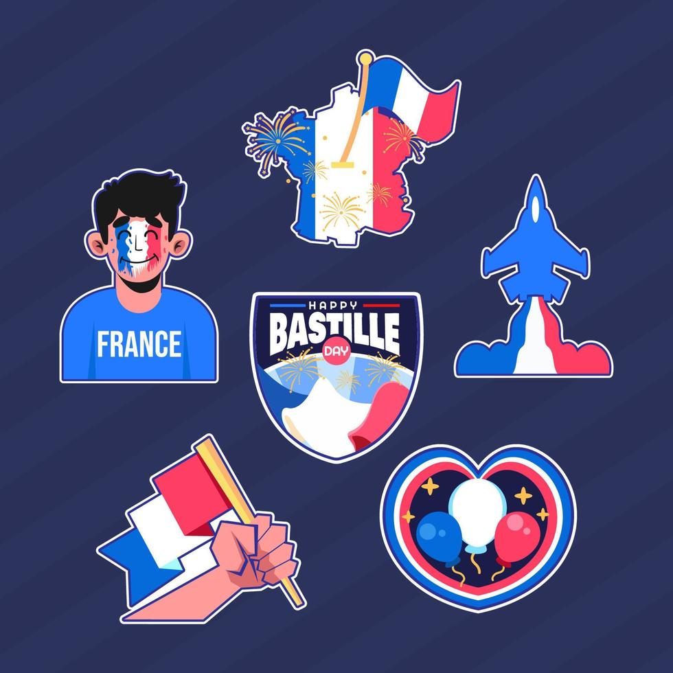 coole stickers set van bastille-dagviering vector