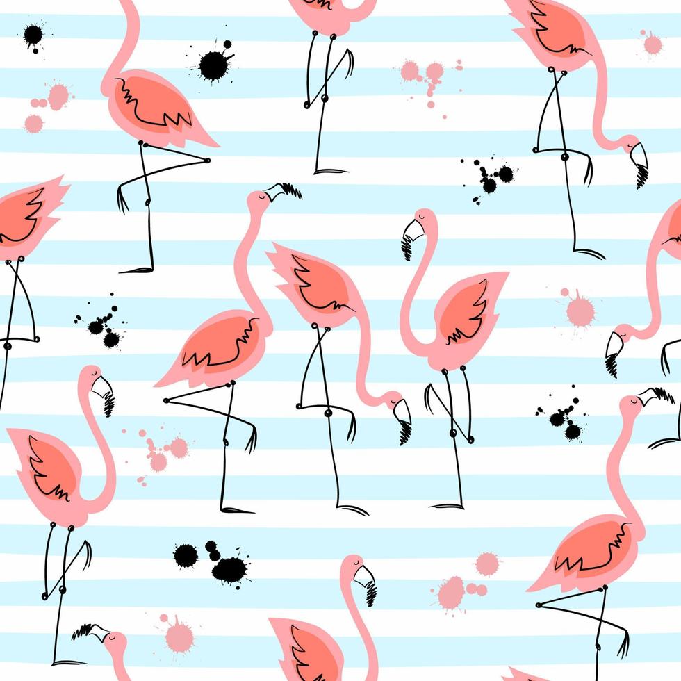 naadloos patroon met flamingo's op gestreepte achtergrond. zomerse motieven. vector