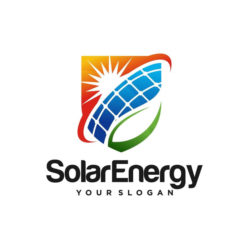 groene zonnepaneel energie elektrische elektriciteit en blad energie logo vector ontwerpsjabloon