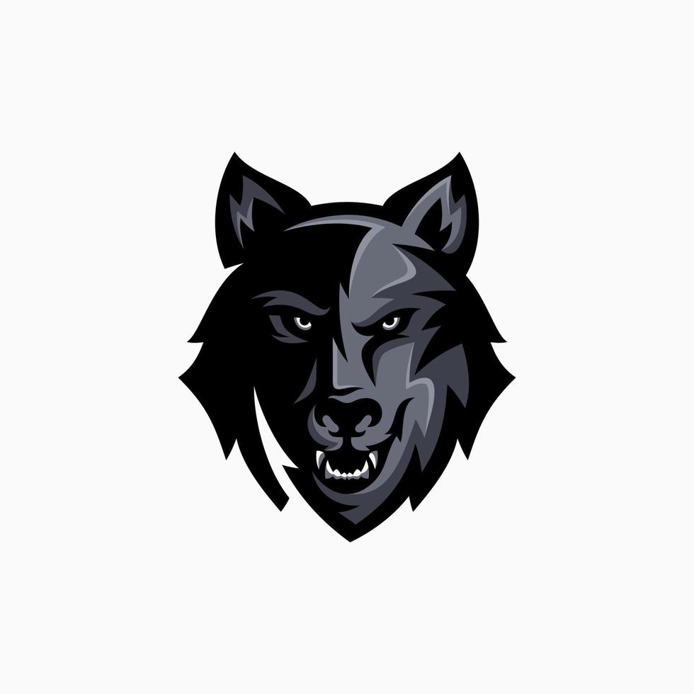 wolf mascotte vector kunst. frontaal symmetrisch beeld van een wolf die er gevaarlijk uitziet. vectorpictogram.