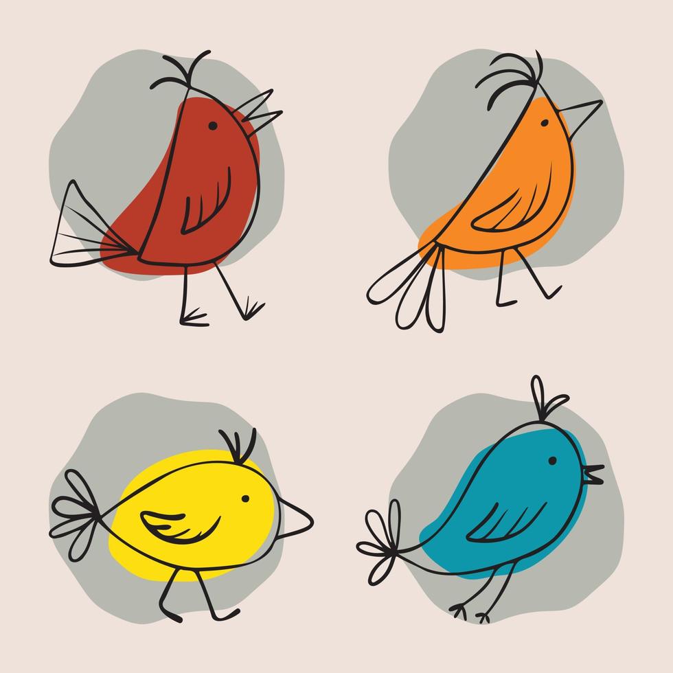 set handgetekende vogels met abstracte vormen vector