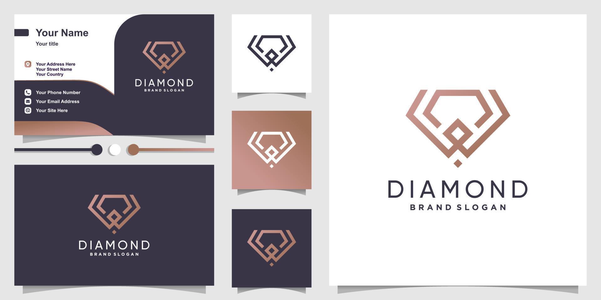 diamant logo en visitekaartje ontwerp met creatieve lijn concept premium vector