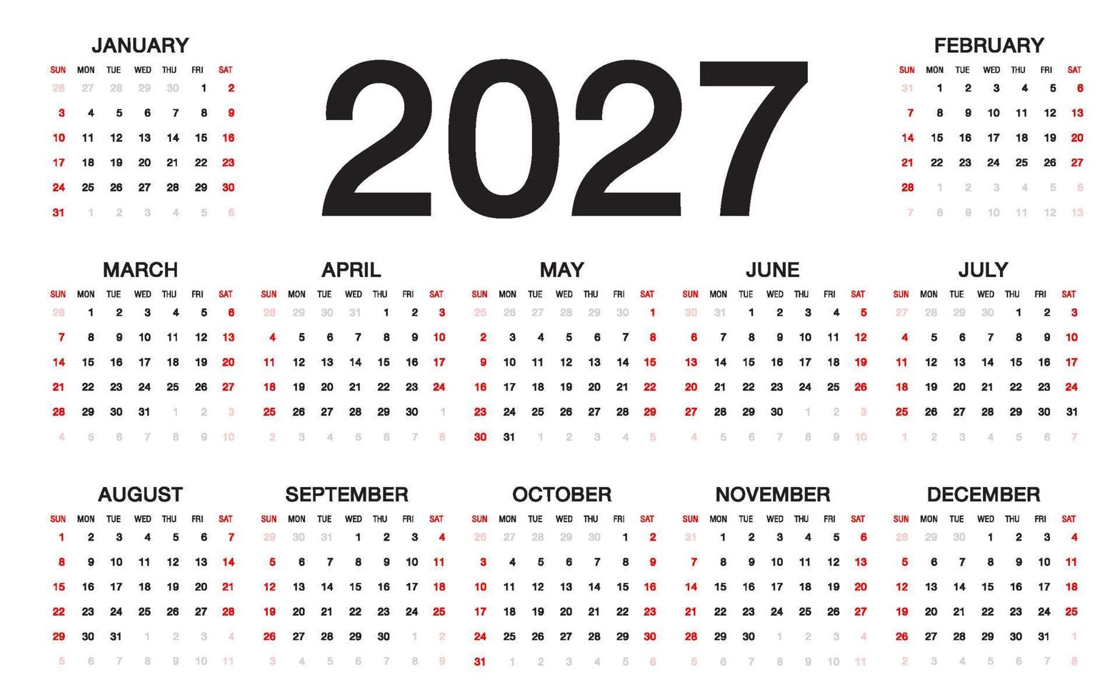 kalender 2027 sjabloon vector