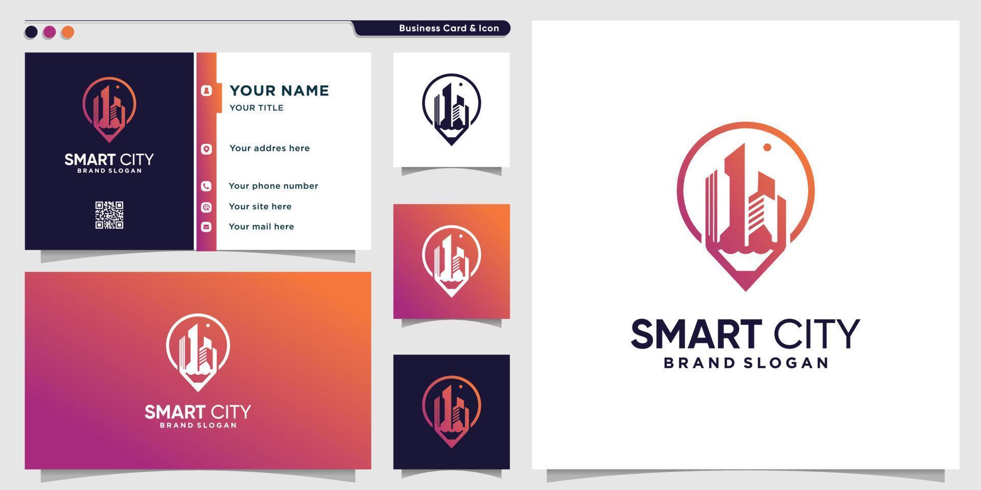 smart city-logo met uniek potloodconcept premium vector