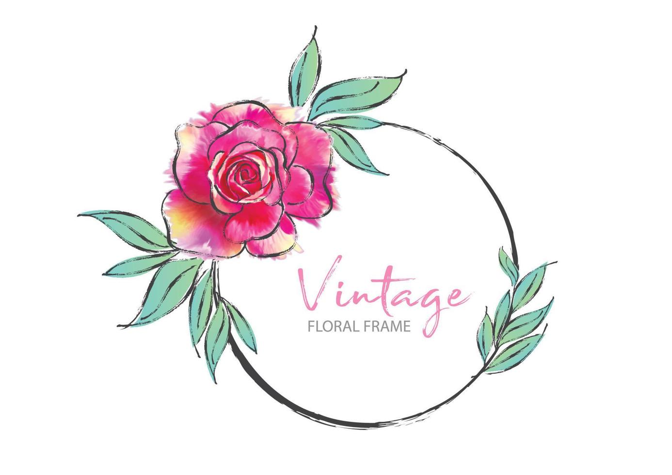 vintage ronde frame met roze roos vectorillustratie kan worden gebruikt voor uitnodiging, bruiloft, wenskaarten, bloemen frame, roos schilderij vector