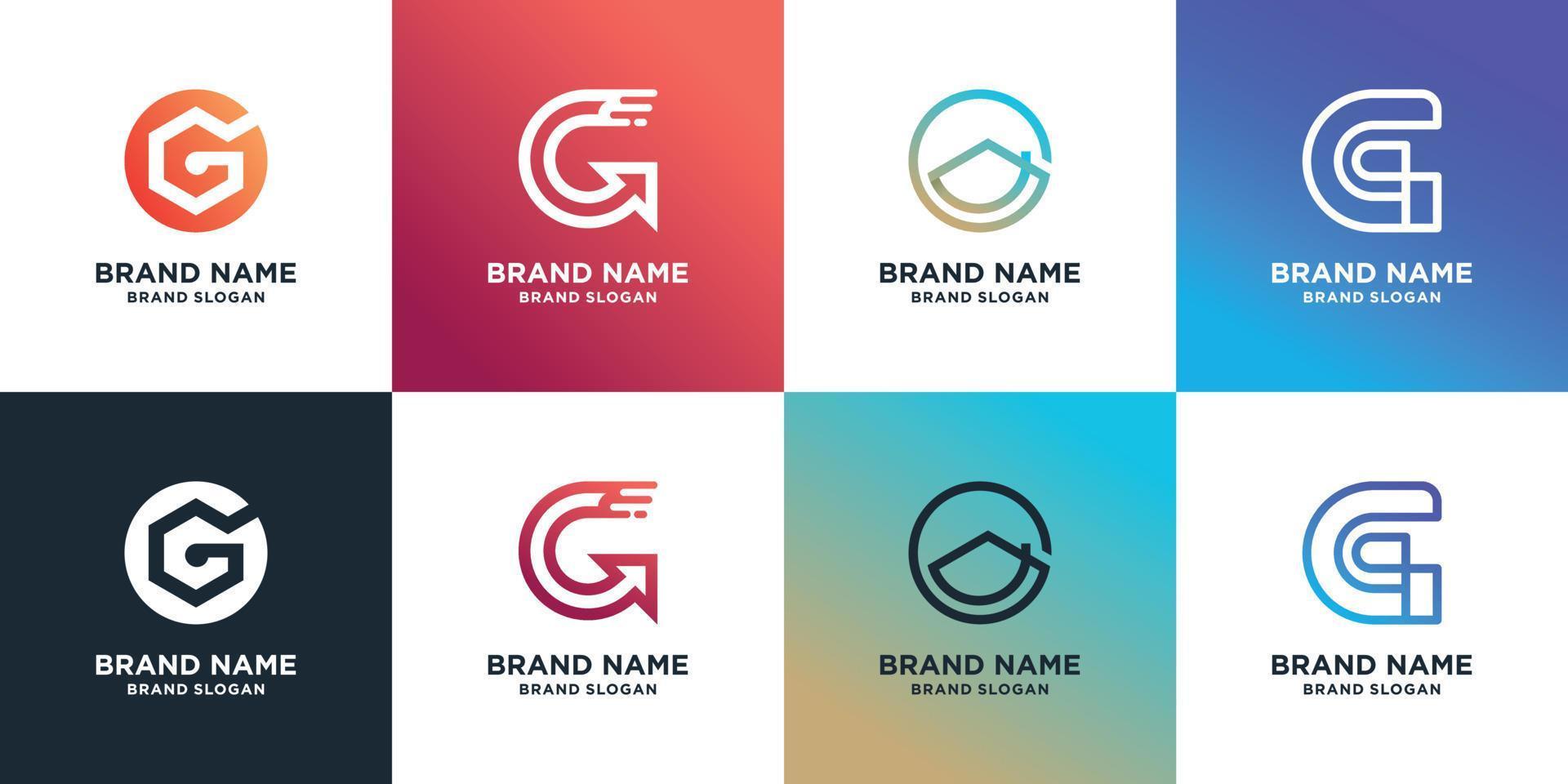 set van letter g logo-collectie met creatief element concept premium vector