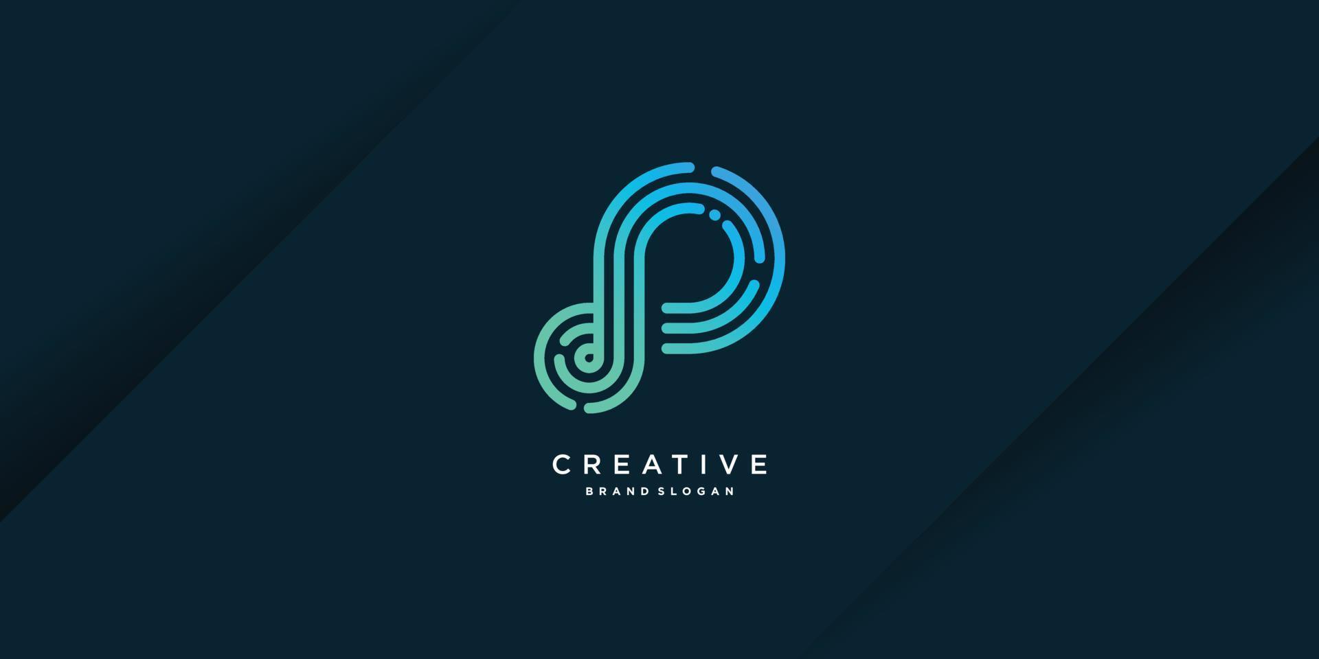 moderne creatieve p-logosjabloon met unieke stijl, technologie, computer, data, deel 3. vector