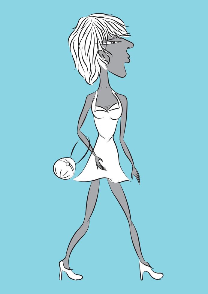 mooie vrouwen in witte jurken die er netjes uitzien. meisje cartoon vectorillustratie. model, mode, dame, vrouw vector