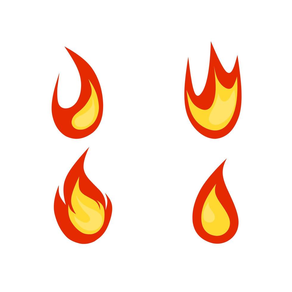 vector grafische illustratie van vuur. een verzameling sjablonen voor vuurpictogramafbeeldingen in vier vormen. op een witte achtergrond. geweldig voor weblogo's, boekomslagen en game-animaties.