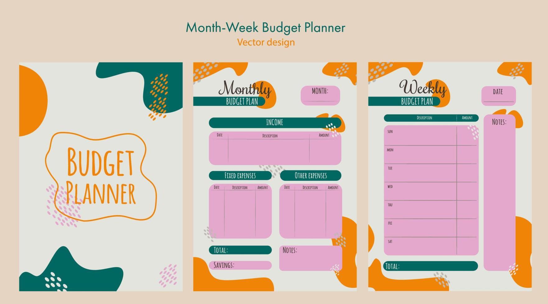 maand- en weekbudgetplanner. financiële planner sjabloon met abstracte details. vectorillustratie. pantone vector