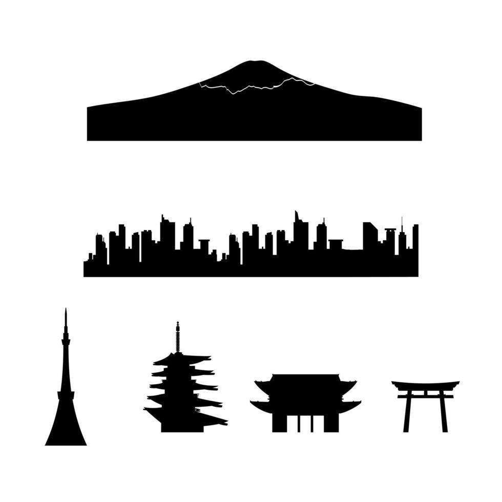 een verzameling silhouetten van bezienswaardigheden in Tokio vector