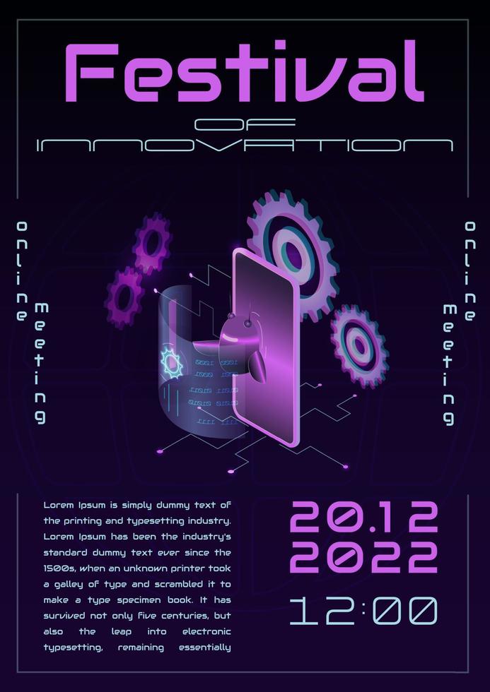 een technologiefestival-flyer in isometrie vector