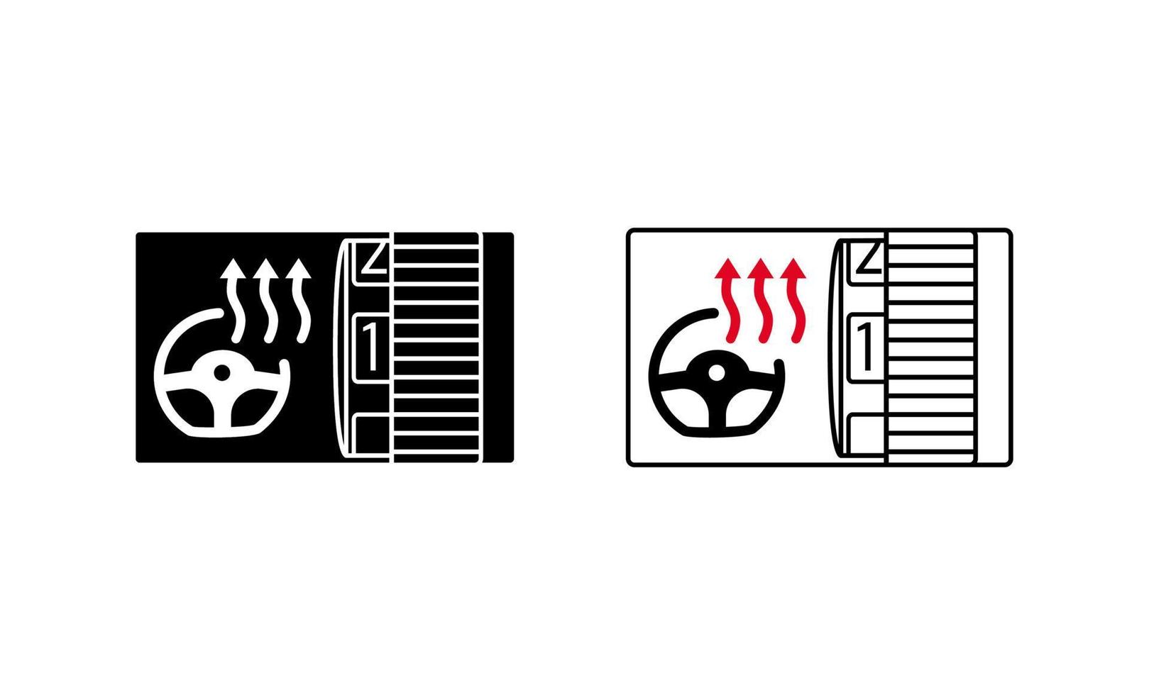 auto stuurwiel verwarming instelling pictogram. auto modern stuurwiel verwarmingssysteem icoon. silhouet en lineair origineel logo. eenvoudig overzicht stijlpictogram teken. vectorillustratie geïsoleerd op wit. vector