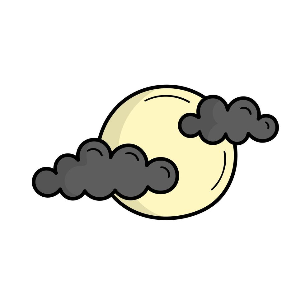 volle maan met wolken. mysticus. halloween. doodle stijl illustratie vector