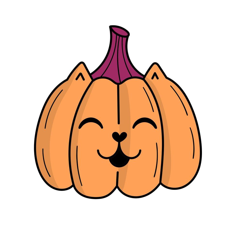leuke pompoenkat voor Halloween. doodle stijl illustratie vector