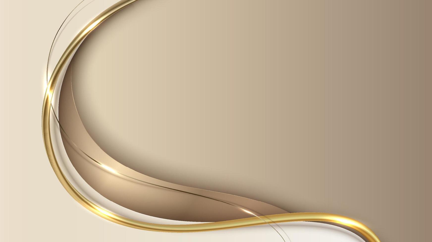 abstracte sjabloon 3d elegante gouden golfvorm met glanzende gouden lijn sprankelende verlichting op crème achtergrond luxe stijl vector