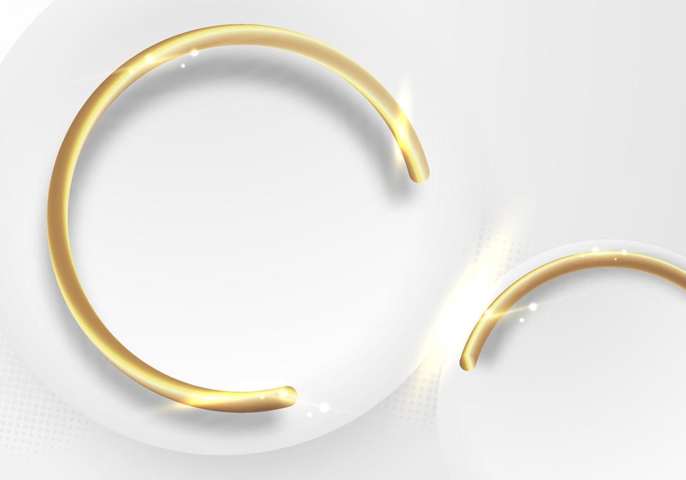 abstracte elegante witte cirkels en 3d gouden ring met gloedverlichtingseffect op schone achtergrond vector