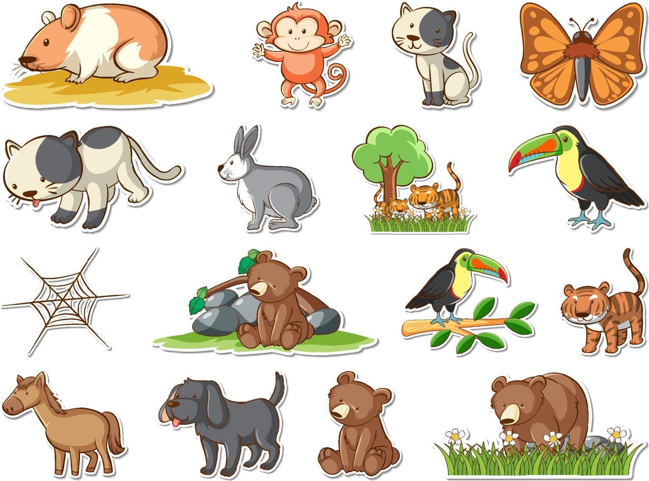 stickerset van cartoon wilde dieren vector