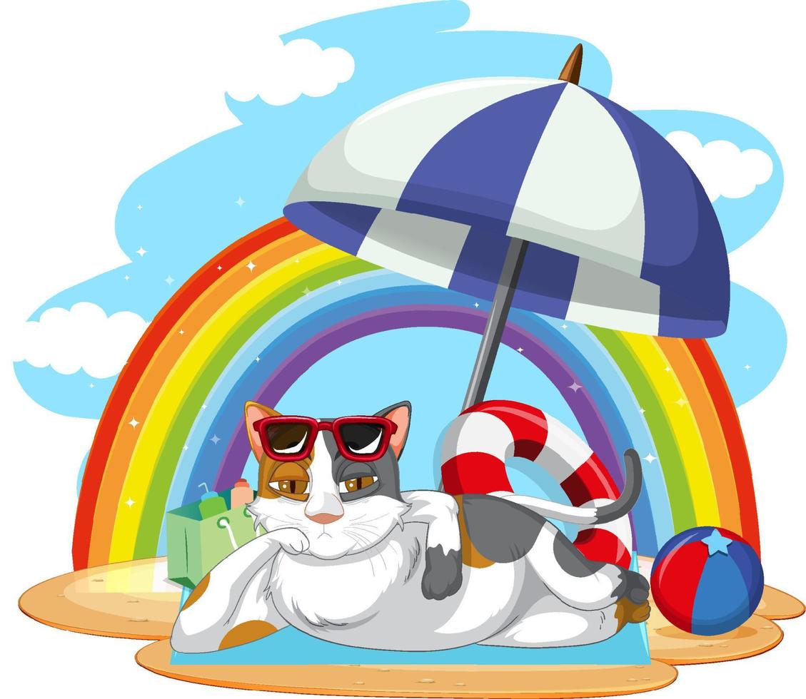 een kat ontspannen op het strand vector