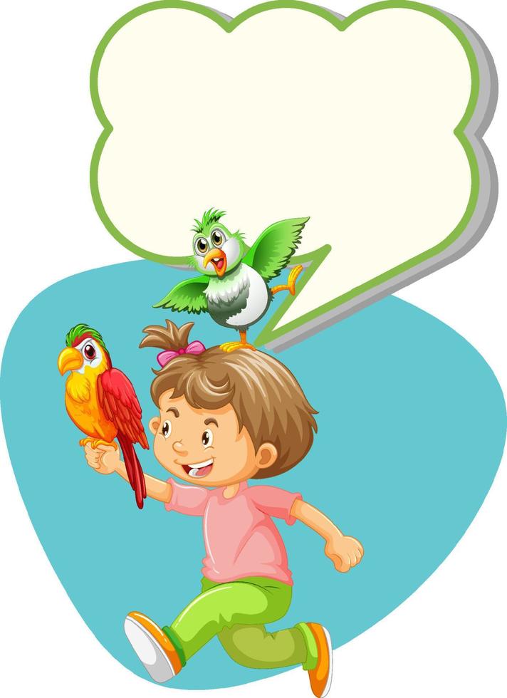 tekstballonsjabloon met meisje en vogels vector
